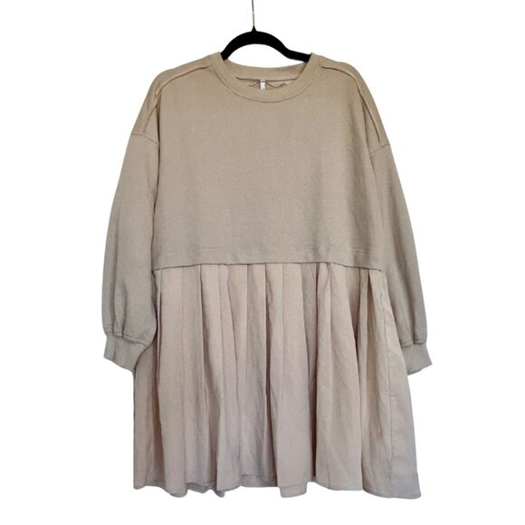 Dokuritu Sweatshirt Dress Women Crew Neck Long Sleeve Khaki X-Small - Picture 4 of 12